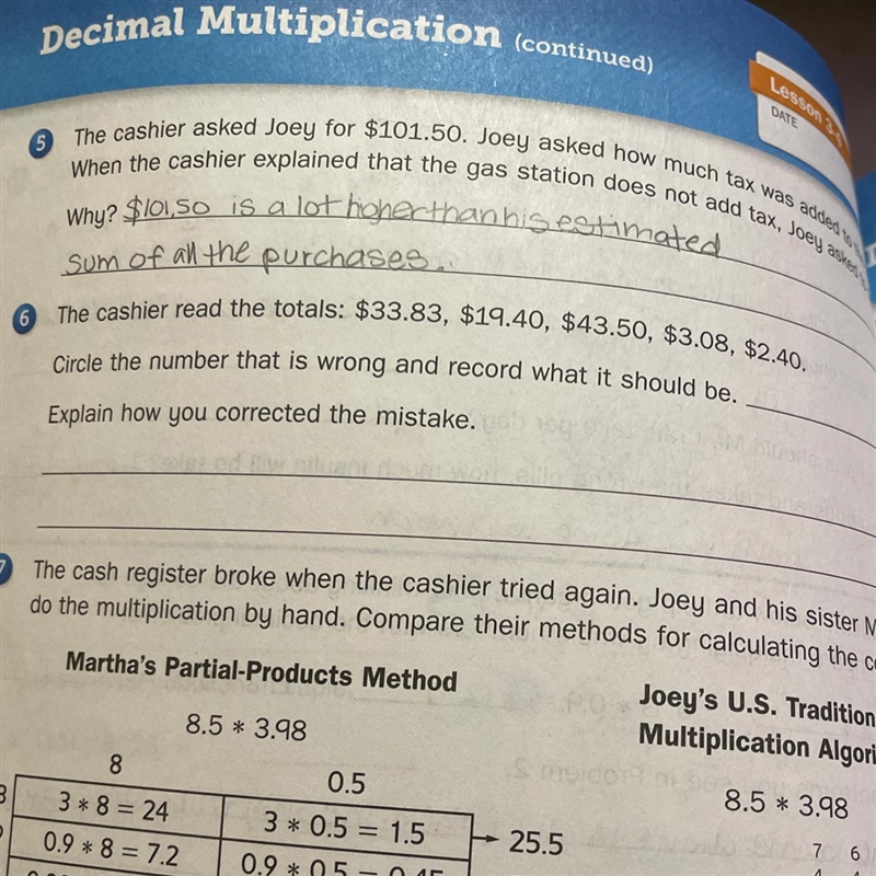 The cashier read the totals: $33.83, $19,40, $43.50, $3.08, $2.40. Circle the number-example-1