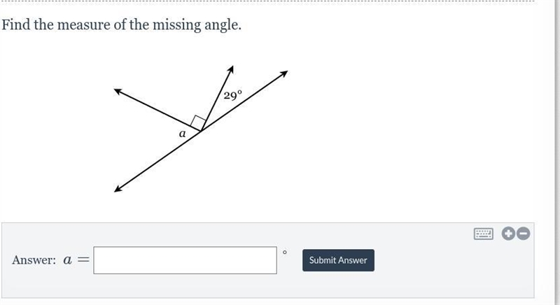 Find the measure of the missing angle.-example-1