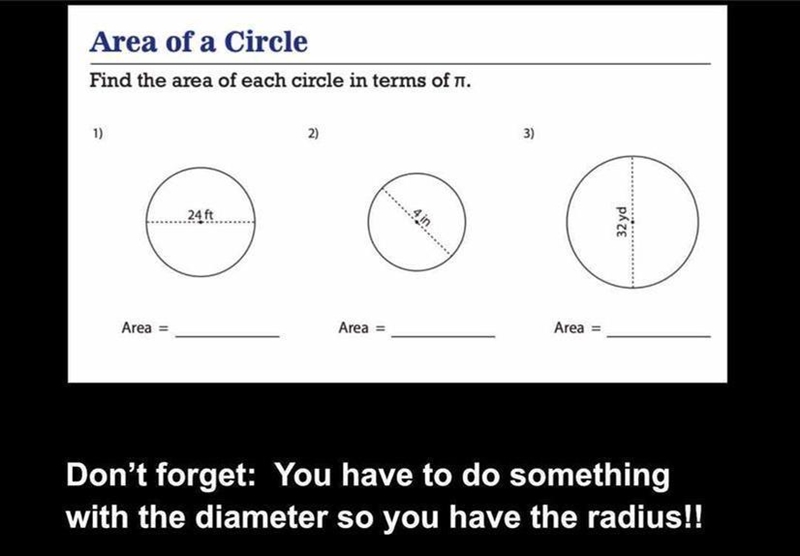 Find the area of each circle in terms of pie-example-1