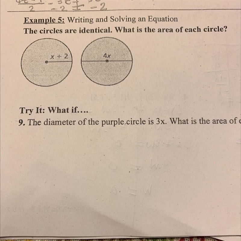 Example 5: Writing and Solving an Equation The circles are identical. What is the-example-1