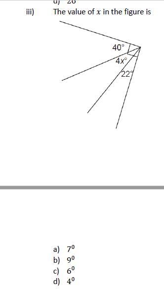 Find the value of "x" (a) 7 (b)9 (c)6 (d)4-example-1