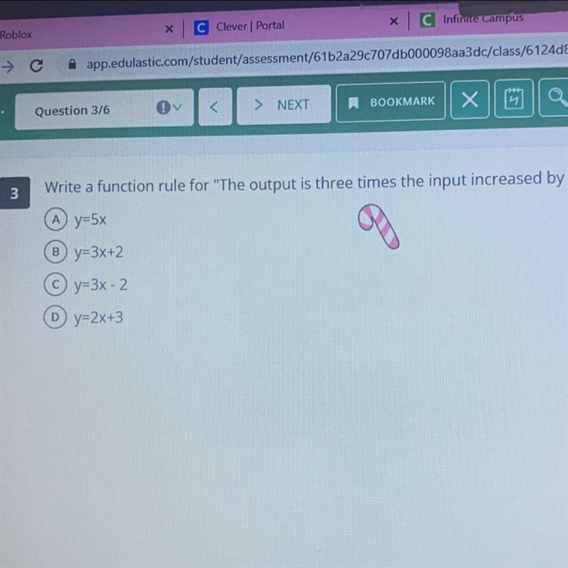 Write a function rule for "The output is three times the input increased by two-example-1