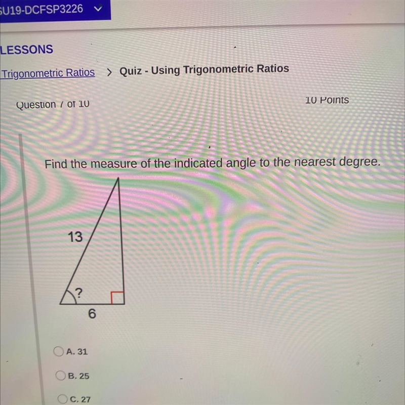 Find the measure of the indicated angle to the nearest degree. 13 6-example-1