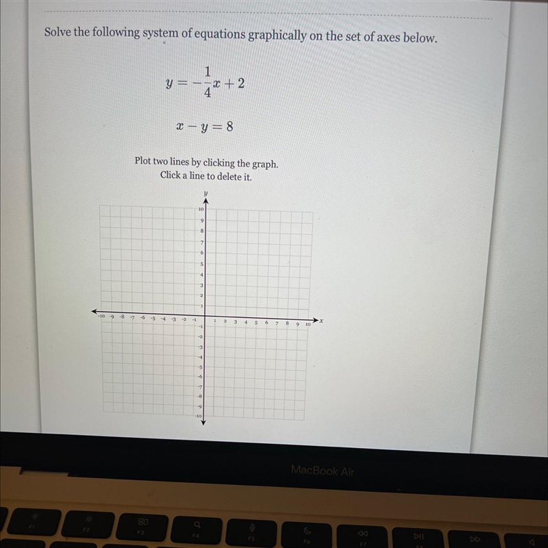 Solve the following system of equations graphically on the set axes below-example-1