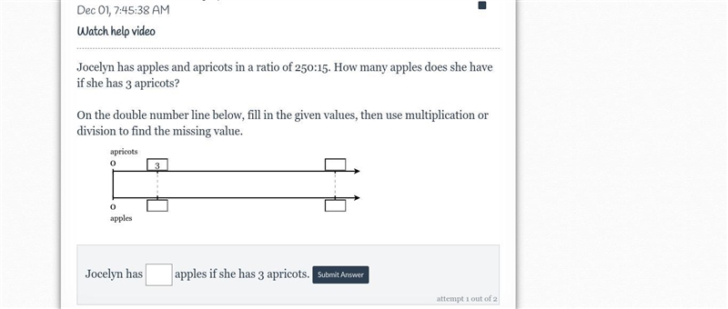 Jocelyn has apples and apricots in a ratio of 250:15. How many apples does she have-example-1