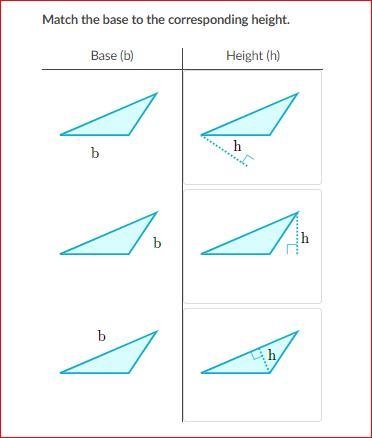 Match the base to the corresponding height. Base (b) Height (h)-example-1