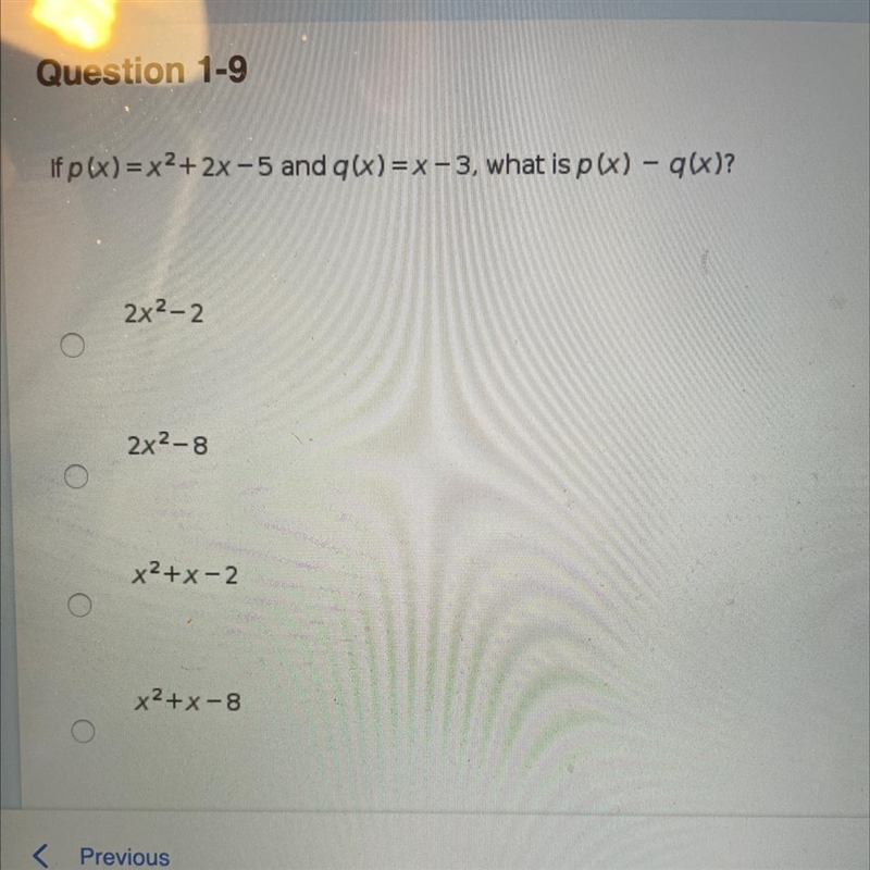 Lfp(x)=x2+2x-5 and qx)=x-3, what is p(x) - q\x)?-example-1