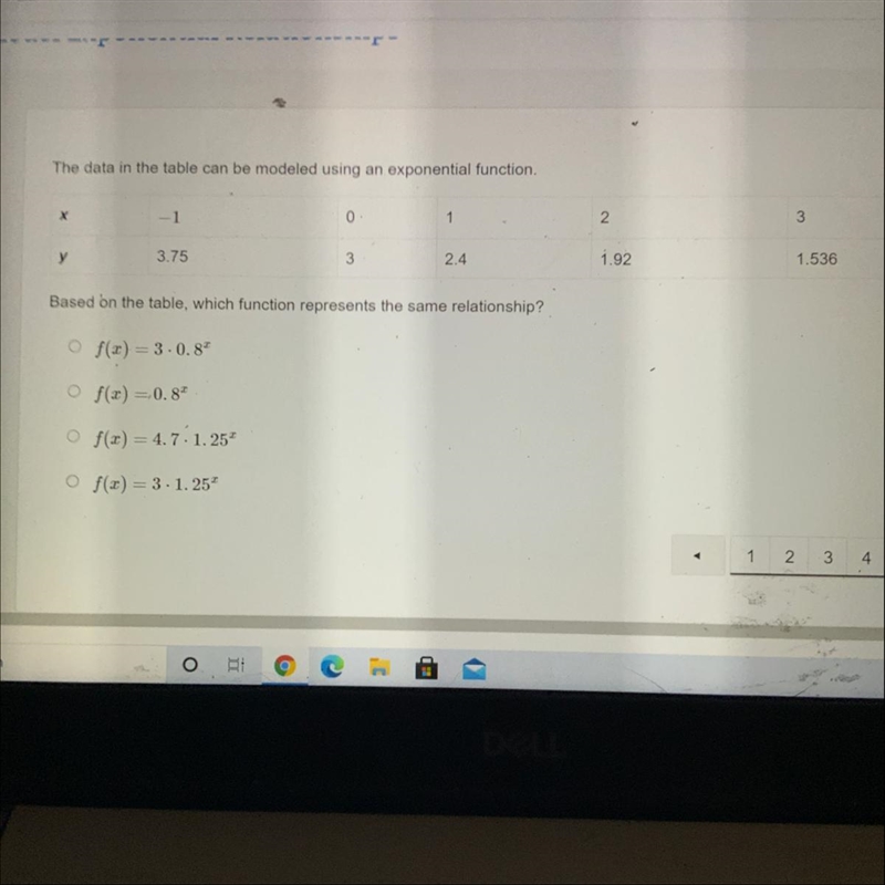 Based on the table, which function represents the same relationship? (picture included-example-1