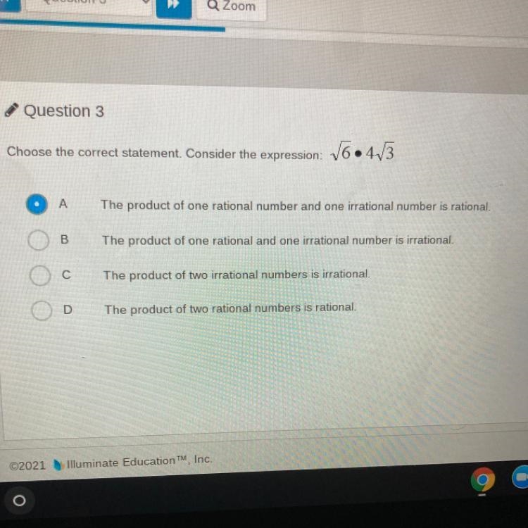 Choose the correct statement consider to expression A The product or one rational-example-1