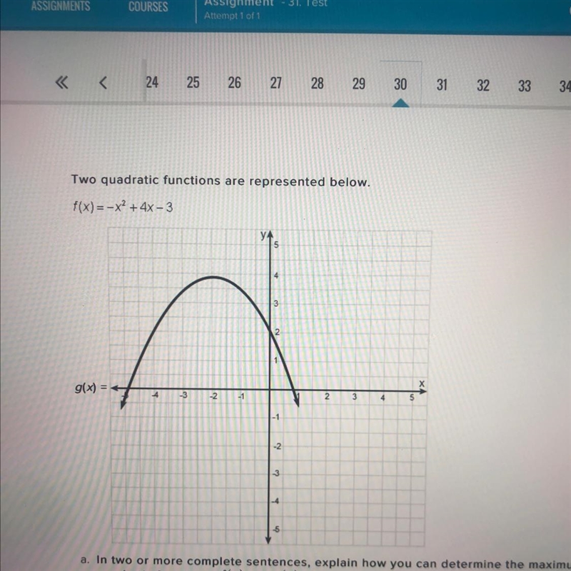 PLEASE HELP!! 50 POINTS Two Quadratic functions are represented below f(x)=-x^2+4x-example-1