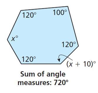 Find the value of x. Then find the angle measures of the polygon. x=_ Question 2-example-1