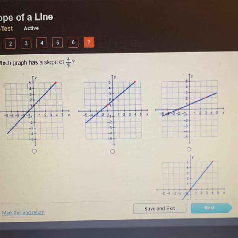 Which graph has a slope of 4/5?-example-1