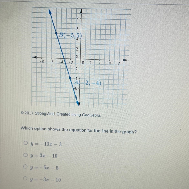 Which option shows the equation for the line in the graph-example-1