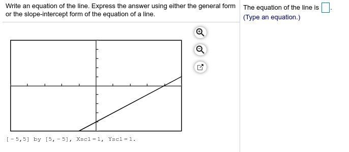 Write an equation of the line. Express the answer using either the general form or-example-1