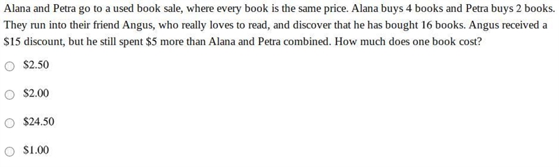 Alana and Petra go to a used book sale, where every book is the same price. Alana-example-1