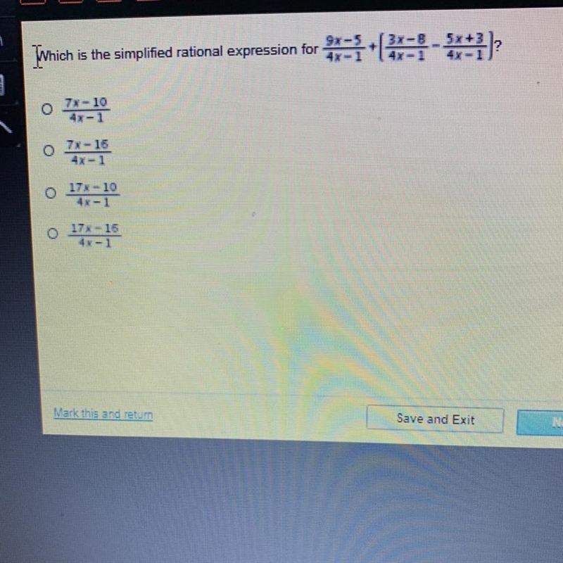 Which is the simplified rational expression for (9x - 5)/(4x - 1) + ((3x - 8)/(4x-example-1