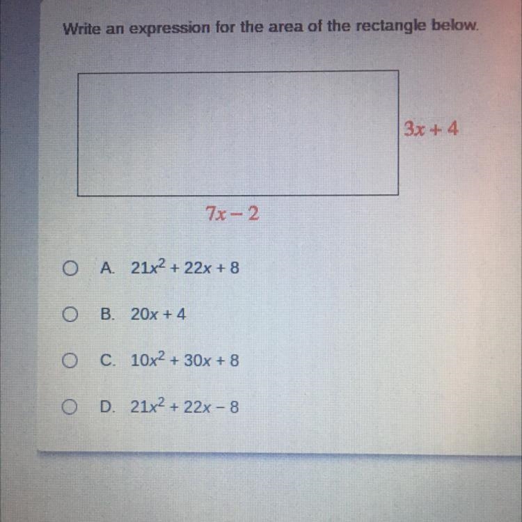 Write an expression for the area of the rectangle below.-example-1