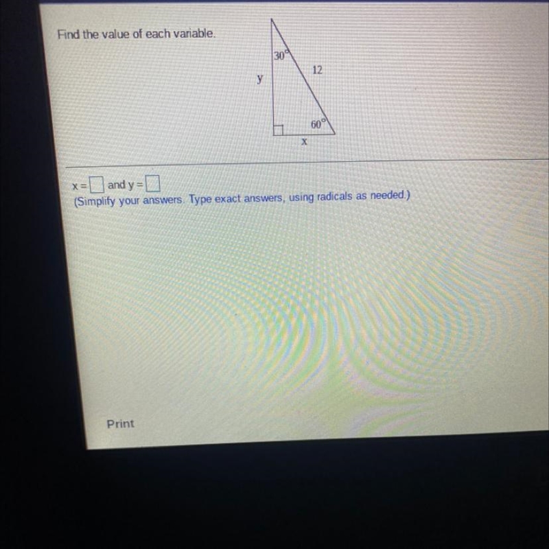 ￼Find the value of each variable. x = ??? y = ??? simplify your answers. type exact-example-1