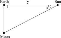 The moon forms a right triangle with the Earth and the Sun during one of its phases-example-1