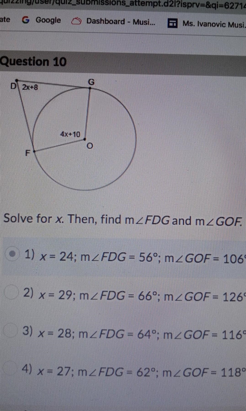 Solve for x then, find m < FDG and m <GOF. ​-example-1