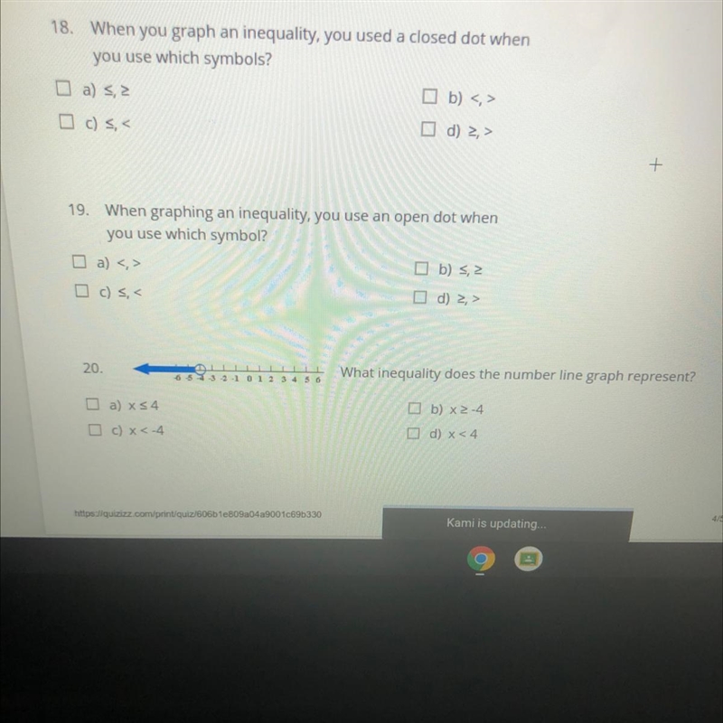 Can I get help for this? 18. When you graph an inequality, you used a closed dot when-example-1