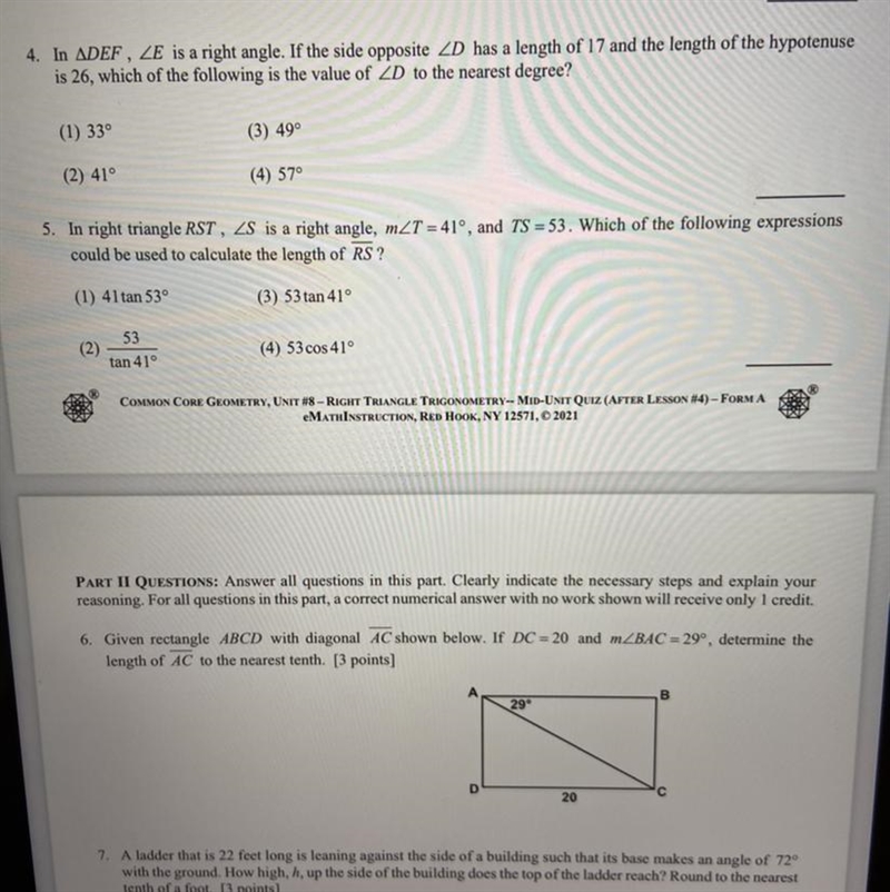 4. In ADEF, ZE is a right angle. If the side opposite ZD has a length of 17 and the-example-1