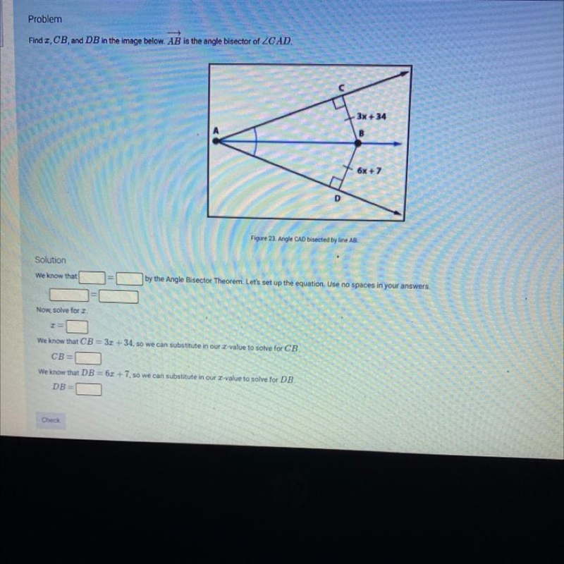 Find x,cb, and do, in the image below AB is the angle bisector of **Fill in the blanks-example-1