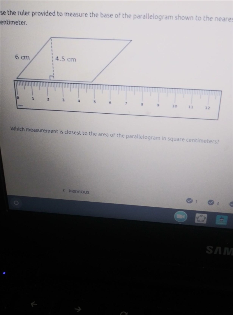 use the ruler provided to measure the base of the parallelogram shown to the nearest-example-1