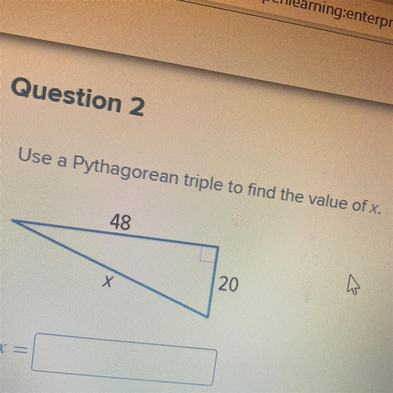 Use a Pythagorean triple to find the value of x. a 48 20 X-example-1