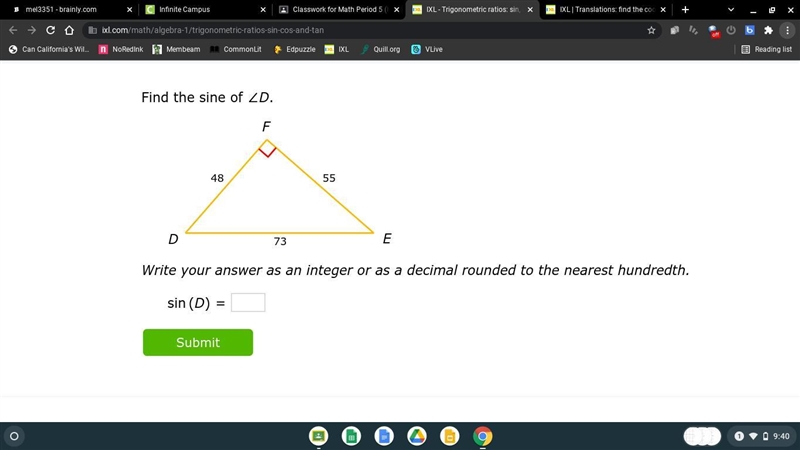 Find the sine of ∠D. Write your answer as an integer or as a decimal rounded to the-example-1