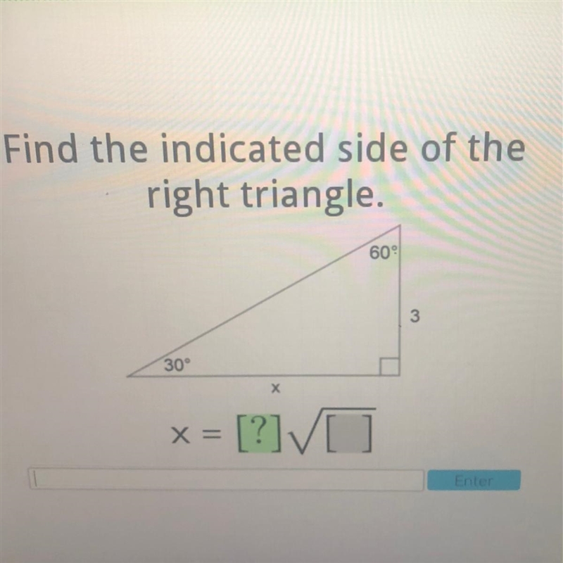 Find the indicated side of the triangle. 30° a = [?] help please quick-example-1