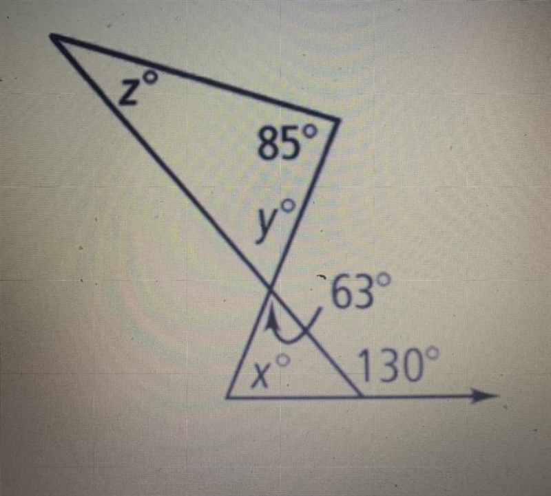 Find the missing angle measures. Y = ? Z = ? X = ?-example-1