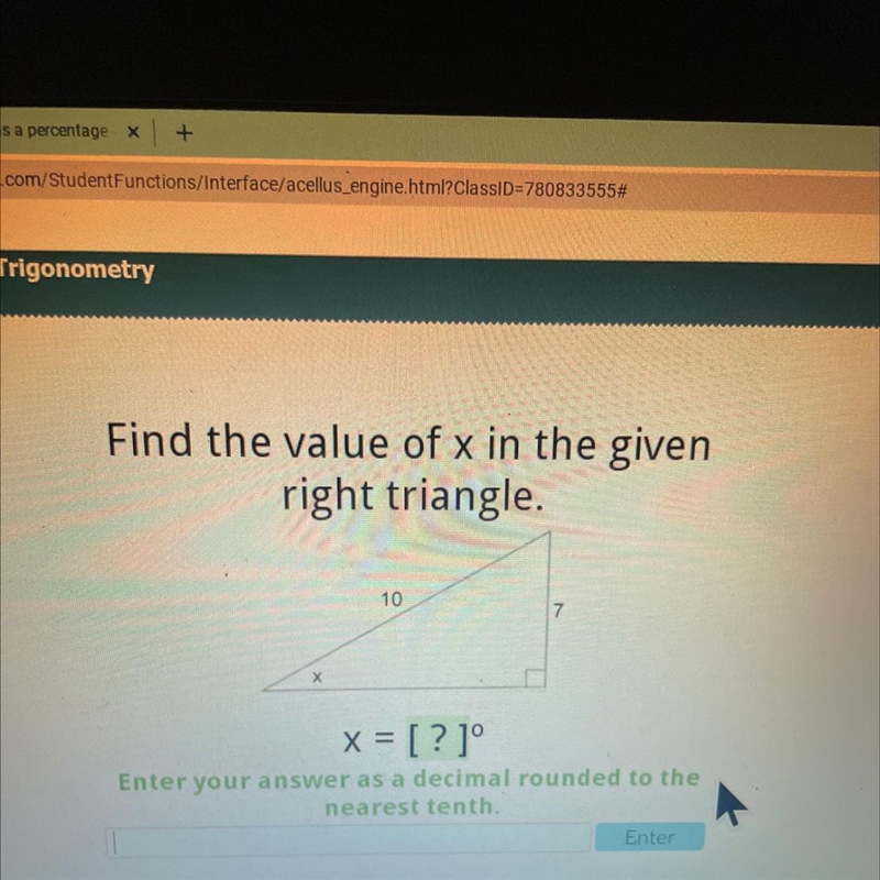 Find the value of x given in the right triangle-example-1