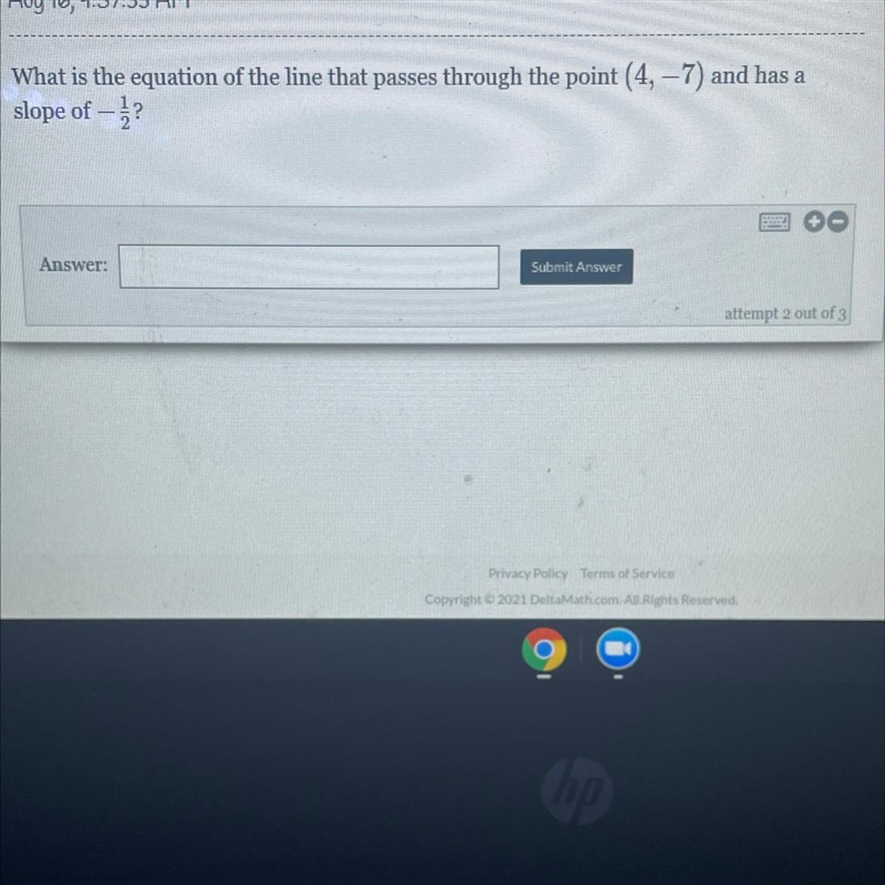 What is the equation of the line that passes through the point (4,-7) and has a slope-example-1