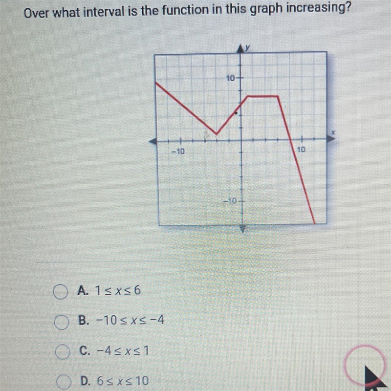 Over what interval is the function in this graph increasing-example-1