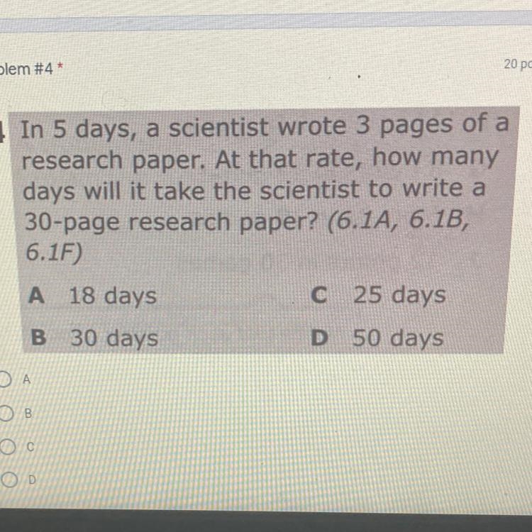 In 5 days, a scientist wrote 3 pages of a research paper. At that rate, how many days-example-1