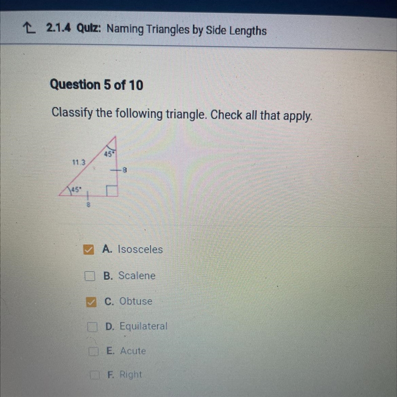 Classify the following triangle. Check all that apply.-example-1