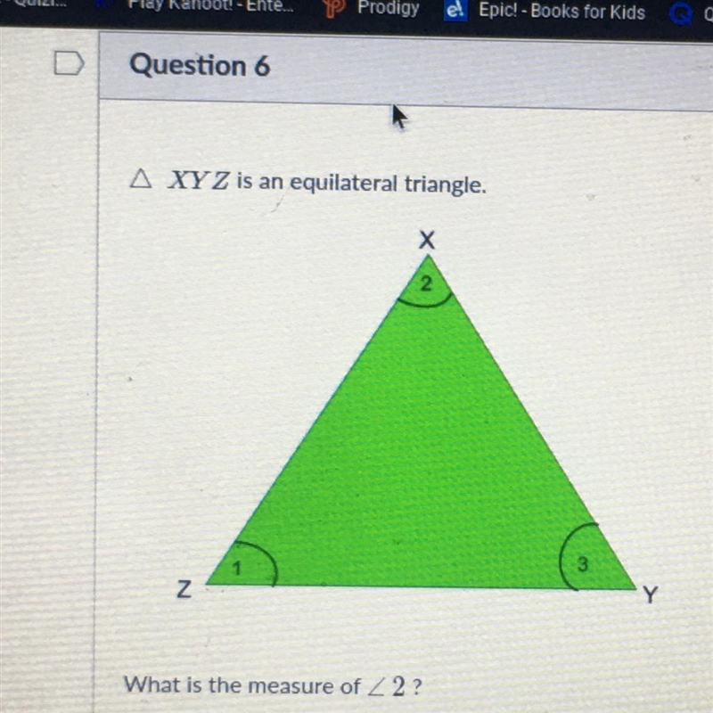 A XYZ is an equilateral triangle. X 2 3 Z Y What is the measure of Z 2? HURRY AND-example-1