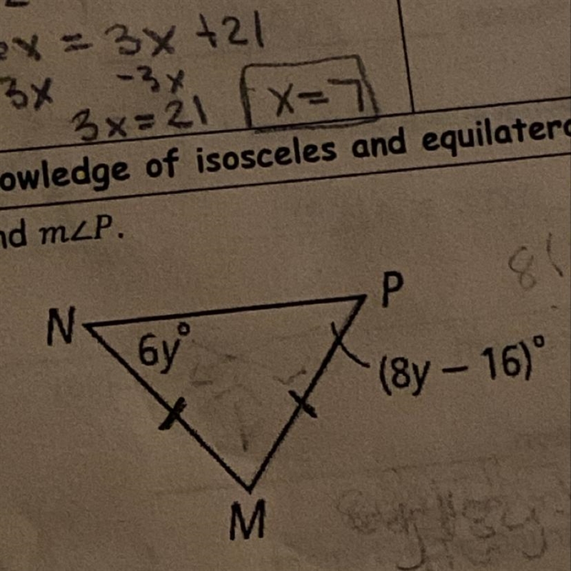 Use your knowledge of isosceles and equilateral triangle‘s to find the requested information-example-1