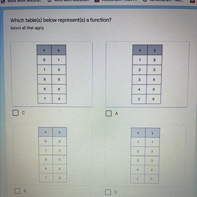 Which table represents the function?-example-1