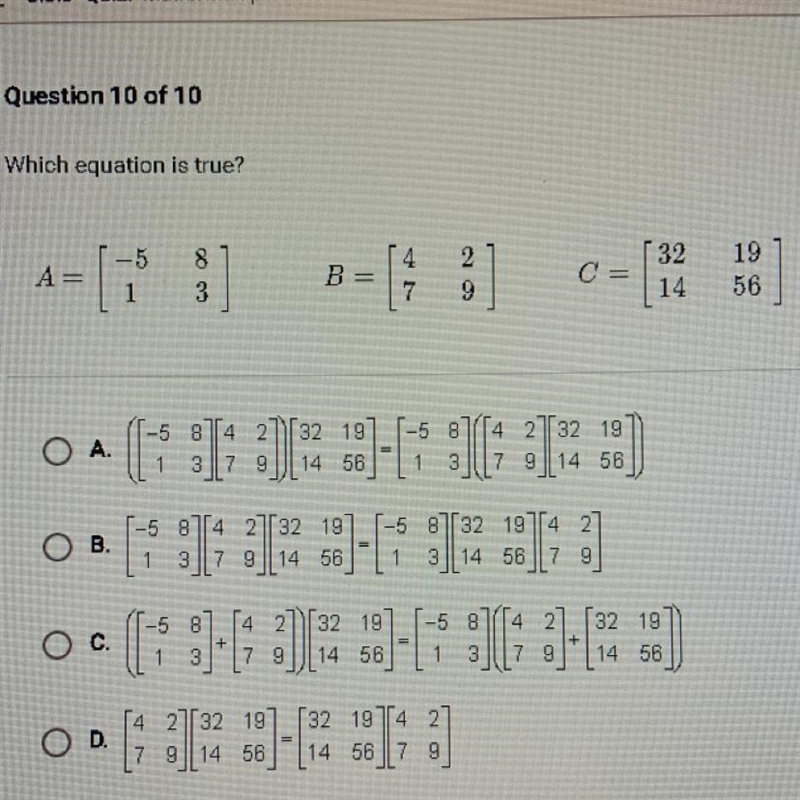 Help would be greatly appreciated!Which equation is true?-example-1