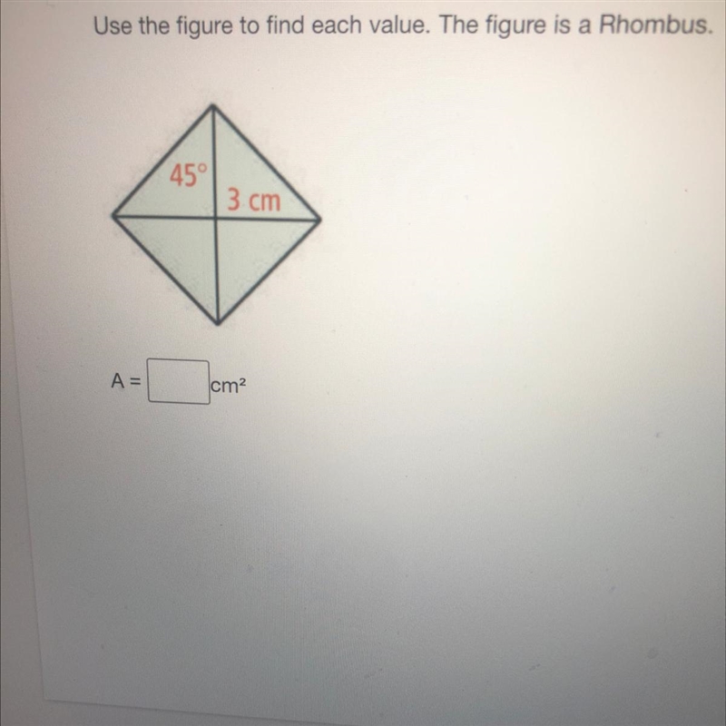 Solve the area of a rhombus-example-1