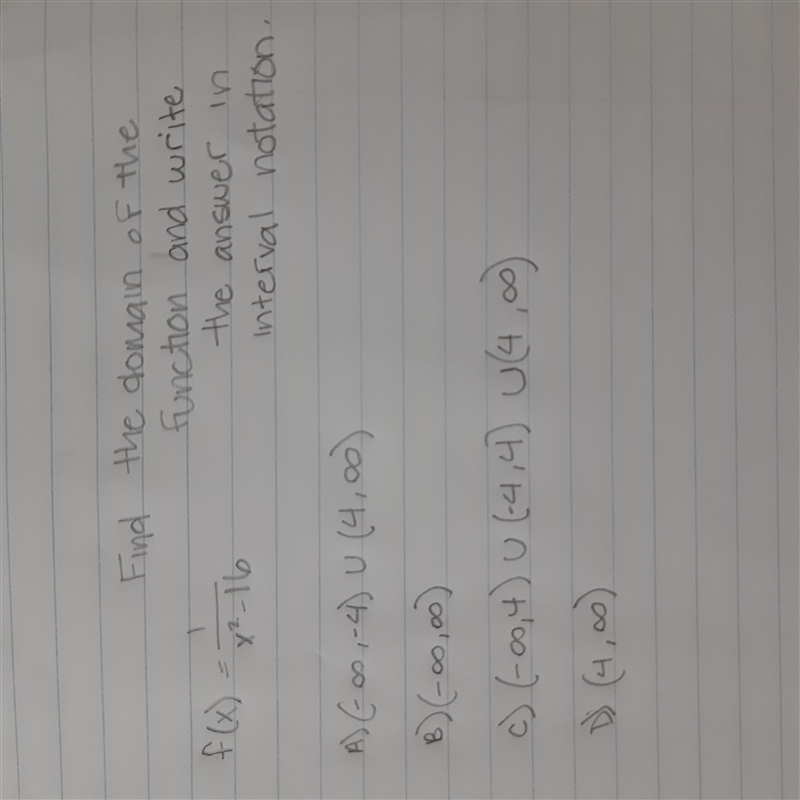 Help me!!! Find the domain of the function. Write the answer in interval notaion.-example-1