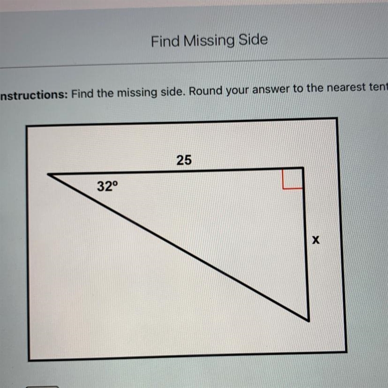 Find the missing side. Round answer to the nearest tenth.-example-1