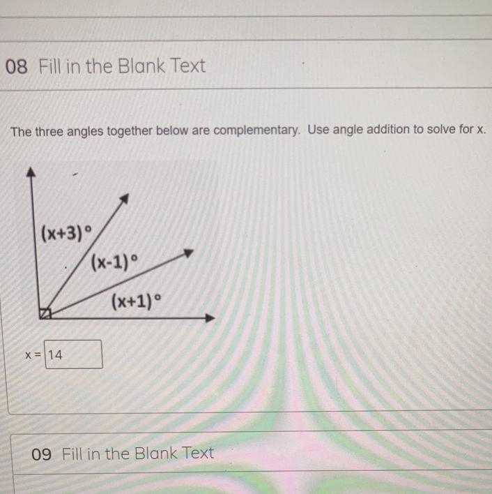 The three angles together below are complementary. Use angle addition to solve for-example-1