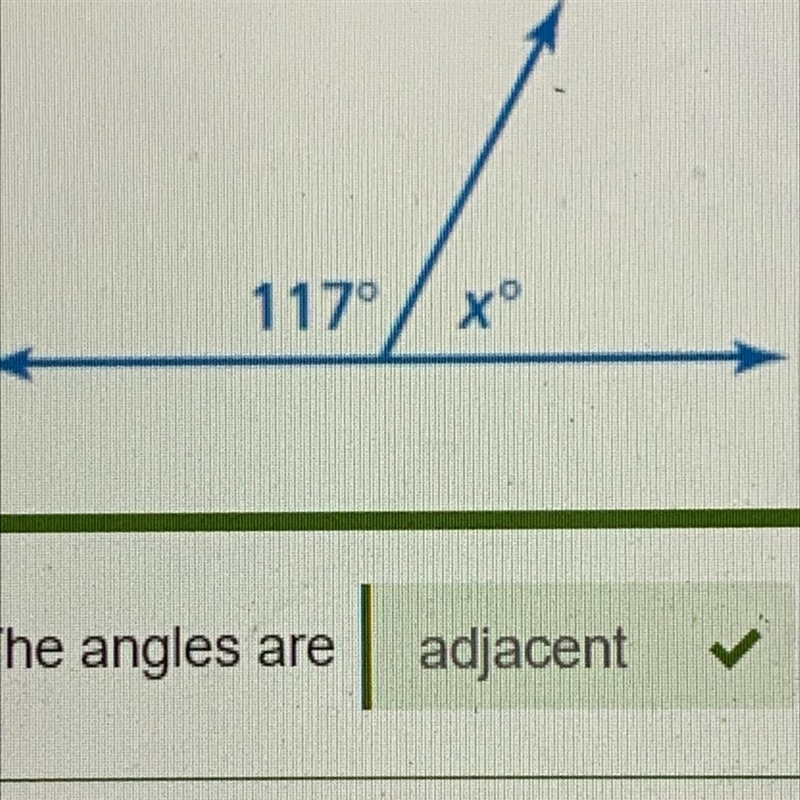 Tell whether the angles are adjacent or vertical. Then find the value of x.-example-1