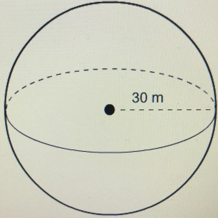 What is the surface area of a sphere with a radius of 30m? A 3,600 (pie) M ^2 B 90,000 (pie-example-1