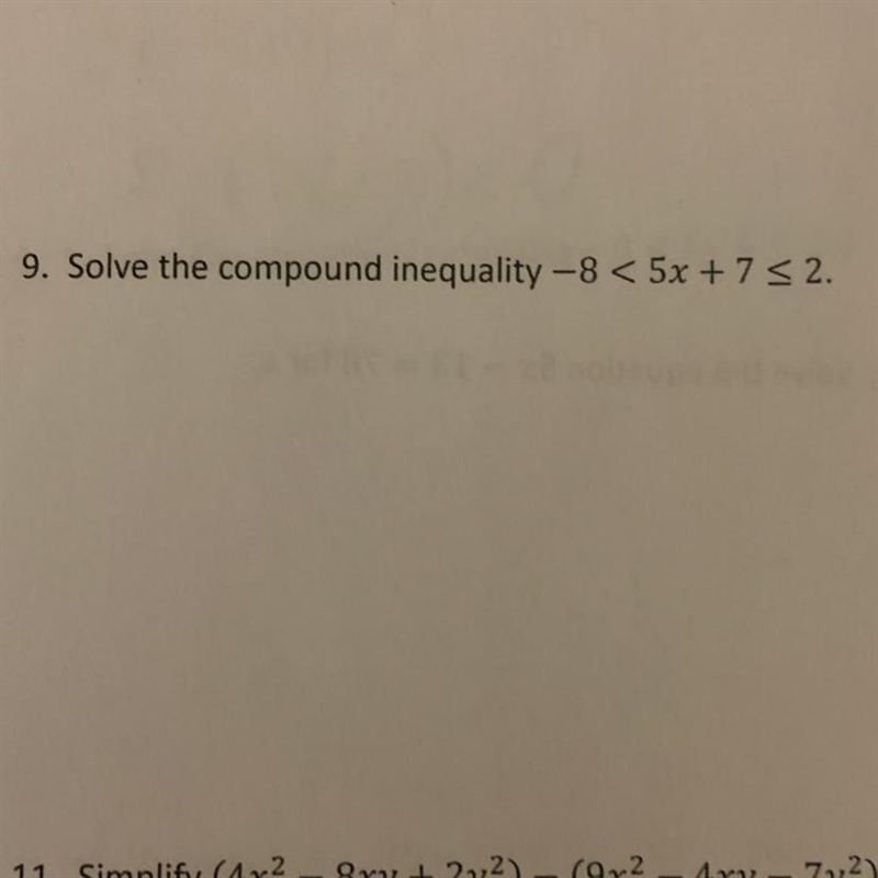 Solve the compound inequality-8 < 5x + 7 <2-example-1