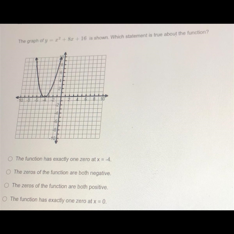 The graph of y = 8x + 16 is shown. Which statement is true about the function?-example-1