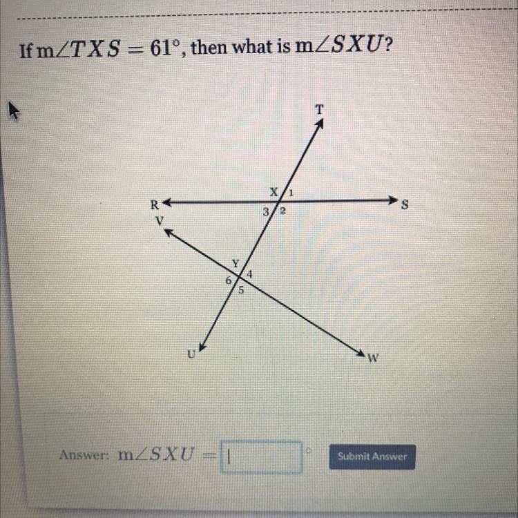 If mZTXS = 61°, then what is mZSXU?-example-1